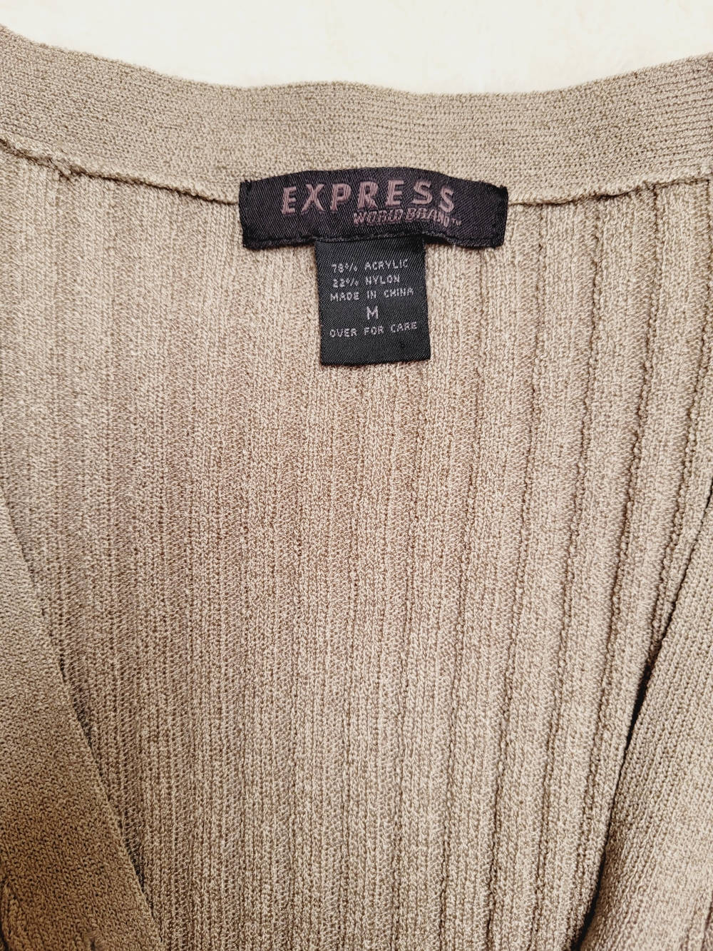 Express Ribbed Button-Up Cardigan in Taupe - Picture 2 of 5